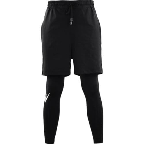 Lovoski Mens Compression Tights Sports Gym Fake Two Pieces Pants Fitness