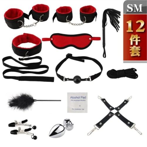 Sex Handcuffs Whip Collar Gag Nipple Clamps Rope Bdsm Bondage Set Erotic Sex Toys For Couples Women Anal Butt Plug Tail S0887