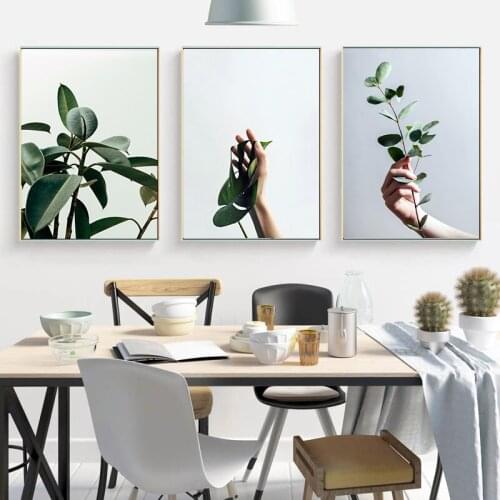 Nordic Poster Hand Hold Green Plant Leaf Canvas Painting Wall Art Prints Modern Picture For Living Room Home Bedroom Decoration