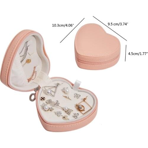 2021 New Heart Shape Portable Jewellery Box Travel Organizer PU Leather Heart Jewelry Box