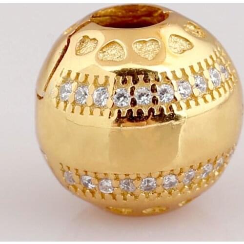 Original Gold Color Shine Stripes Logo Hearts Clip Lock Stopper Beads Fit 925 Sterling Silver Charm Bracelet Diy Jewelry