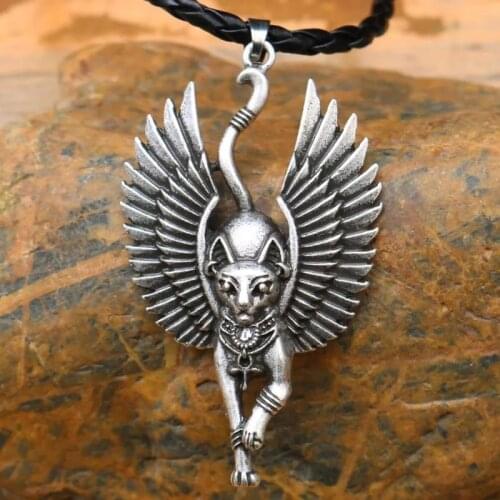 Ancient Egypt Bastet Statue Cat Pendant Necklace Egyptian Sphinx WICCA Pagan Cat Necklaces Women Amulet Jewelry Unisex