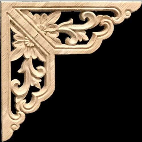 8cm 12cm Wood Carving Decal Solid Wood Corner Flower Accessories European Style Home Decoration Door Cabinet Bed Decoration Rose