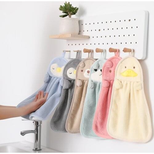 Hangable Coral Fleece Hand Towel Cute Cartoon Animal Quickly Absorbs Water Kitchen Towel Dish Washing Cloth Kitchen Accessories
