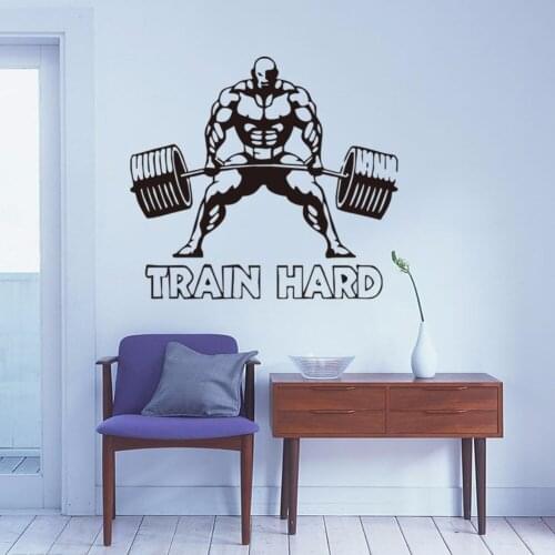 Train Hard Wall Sticker Body Building Muscle GYM Sport Wall Decals Fitness Vinyl Wall Art Poster Wall Paper Vinilos Paredes A442