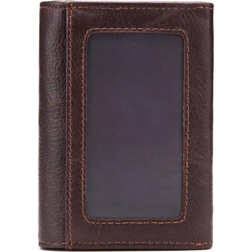 Portable Mini Coin Purse Mens Compact Trouser Pocket Bag Leather Two-fold Card Holder Oil Wax Leather Short Clutch