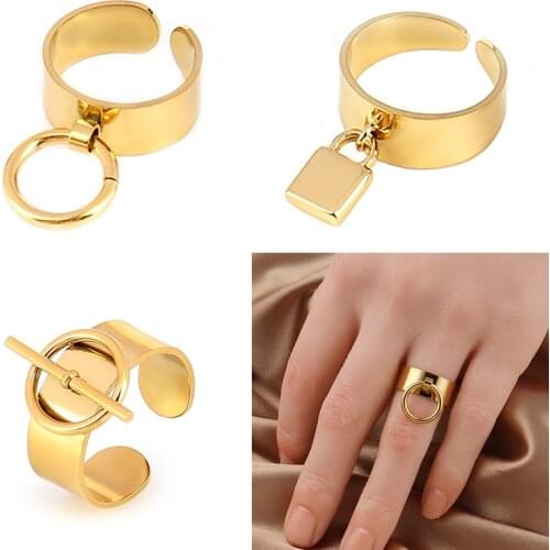 Retro Stainless Steel Rings For Women Open Finger Rings Jewelry Geometric Charms Chain Ring Rings Punk Gold Simple Round Rings