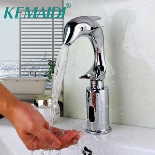 KEMAIDI New Art Design Luxury Automatic Faucet Bathroom Washbasin Tap Bathroom Sink Mixer Chrome Polished Waterfall Faucets