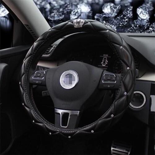 Queens luxury Universal Inlaid Rhinestones Leather Car steering wheel cover car-styling-38CM