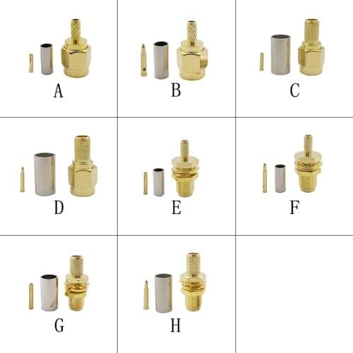 RP SMA Male Plug/SMA Male/RP SMA Female Jack/SMA Female Crimp Connector Gold plated Brass RF Coaxial Coax Solder Cable Adapter