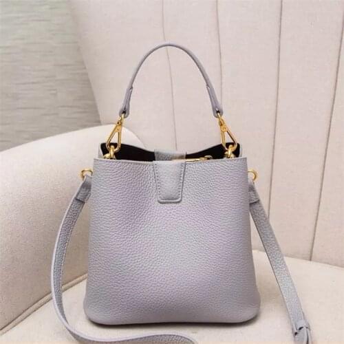 Spring And Summer New Fashion Lychee Grain Bucket Bag Versatile Leather Woman Bag Portable Cross-body Bag Stereo Shoulder Bag