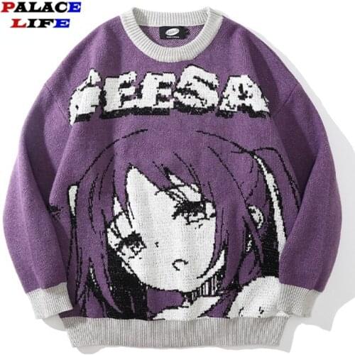 Oversized Sweaters Men Women Japanese Anime Girl Pullovers O-Neck 2021 Autumn Streetwear Fashion Cotton Knitted Sweater Women