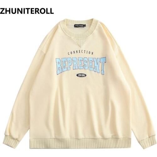 Loose Harajuku 2021 Letter Solid Crewneck Sweatshirt Hip Hop Tracksuit Men Hoodies Couple Fashion Casual Autumn Top Clothing