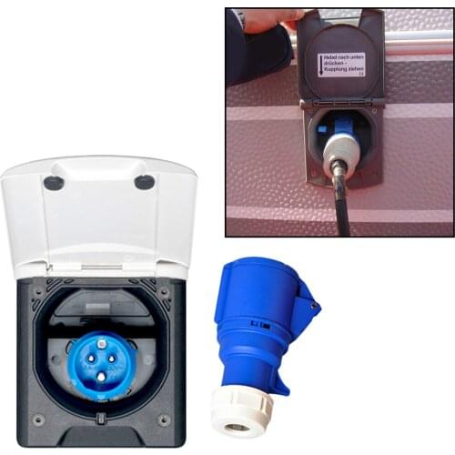220V-240V RV External Plug Socket Motorhome Camper RV Accessories Waterproof 16A Flush Hook Up External Electrical Socket Plug