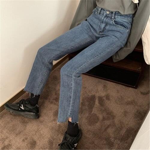 Womens Jeans Race Lazy Korean Loose Straight Black Plus Fleece Jeans Women Autumn 2019 New High Waist Stretch Pants