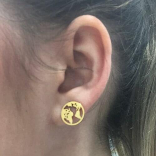 SMJEL Stainless Steel World Map Earrings for Women Punk Geometric Globetrotter Earth Round Stud Earrings Traveler Jewelry Gifts