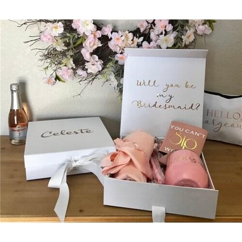 Gold satin bow hen night bachelorette box,custom name box Bridesmaid Proposal,brithday Gift Packaging, ,will you be paper boxes