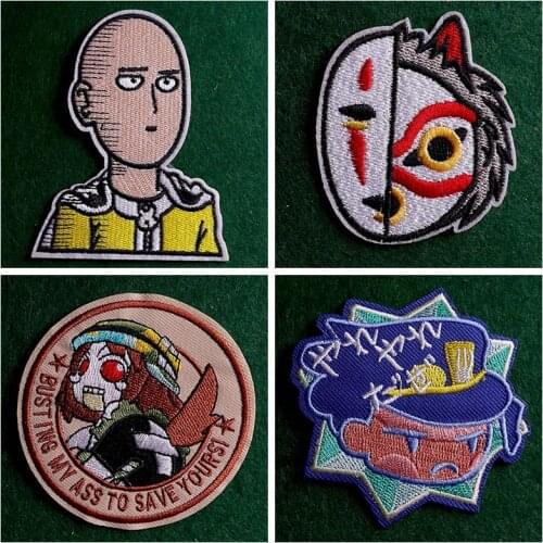 2PCs/Lot Cartoon Stripes Embroidered Patches On Clothes Japanese Anime Patches For Clothing Stickers Badges On Jacket Applique