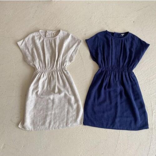 2021 Korea style girls dress fashion cotton linen summer girls dresses