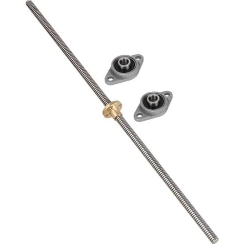 350mm Length 8mm Dia Silver Vertical 2mm Lead Screw Rod & Pillow Block Mounted Bearing for 3D Printer Set of 3