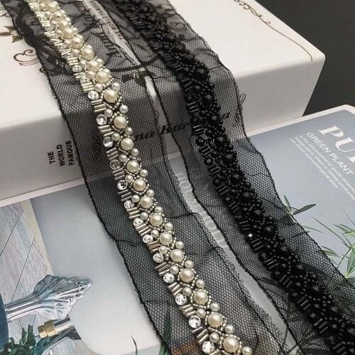 3Yds Handmade Beaded White Black Lace Accessories High-grade Shoes And Hats Belt Cuffs Lace Collar Trim Decorative Accessories