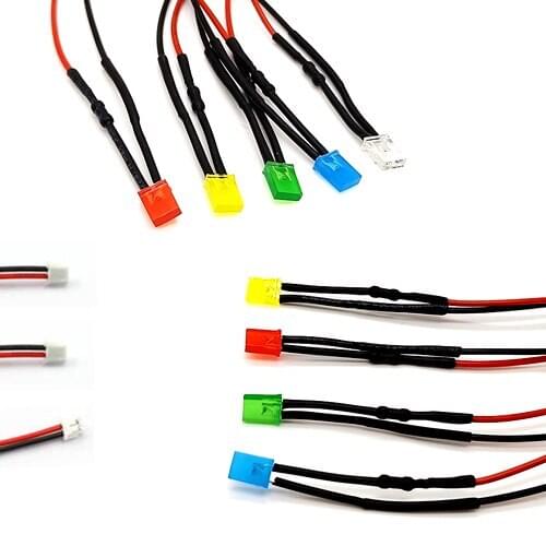 10Pcs 3V 5V 6V 9V 12V Squared 2*5*7mm LED With 20cm Red&Black Wire And ZH1.5 Plug Light=White Red Blue Green Yellow