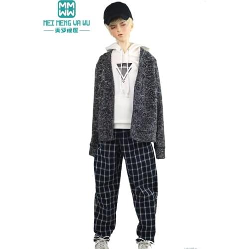 70cm-80cm BJD accessories Spherical joint doll clothes Fashion Handsome jacket with hat plaid pants Toys for Girls