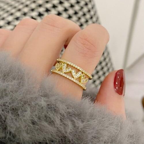 Shiny Side Luxury Zircon Adjustable Heart Wedding Rings for Women Simple Style Crystal Engagement Rings