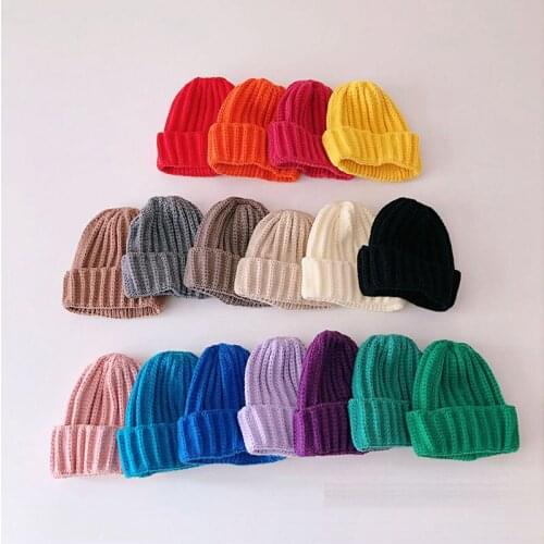 15Colors Korea bright color childrens woolen hat autumn and winter solid color men and women baby warm curled hedging knit hat