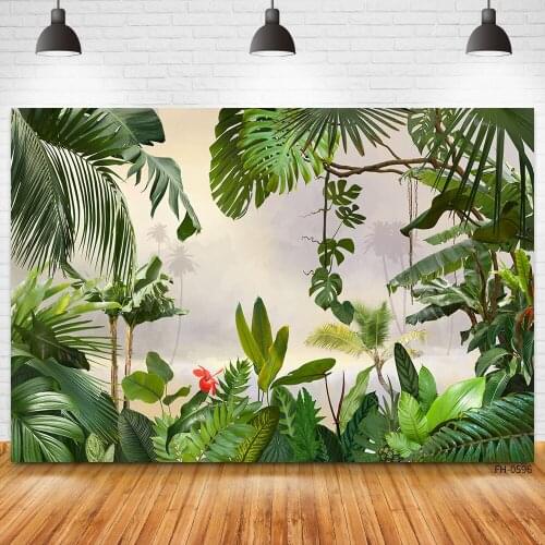 Photo Studio Photographic Background Tropical Jungle Green Leaves Tree Safari Party Birthday Baby Shower Photography Backdrop
