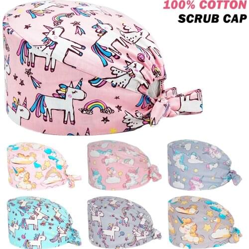 Unisex Surgicals Cap 100% Cotton Anime Printing Beauty Salon Hat Nursing Hats Adjustable Nurse Accessories Scrub Cap Wholesale