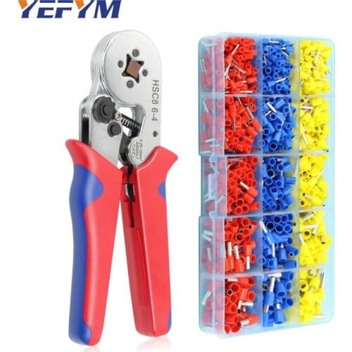 HSC8 6-4 0.25-10mm² 23-7AWG Terminal Crimping Tools Kit Electrical Crimper Plier with Wire End Crimp tube Terminals Box