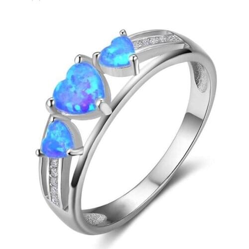 Cute Women Heart-Shape Ring Elegant Blue Imitation Fire Opal Ring For Women Fashion Jewelry Accessories Party Gift