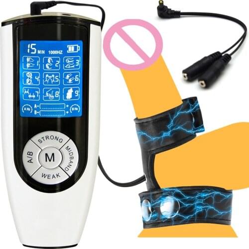 Electric Shock Leather Penis Ring E Stimulate Therapy Scrotum Ring Cock Enlargement Delay Bondage Ring Male Masturbation Sex Toy