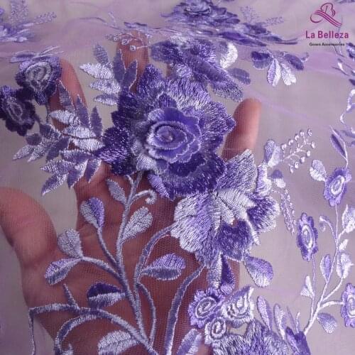 1yard New fashion style Pureple 3d flowers on netting embroidery wedding dress lace fabric