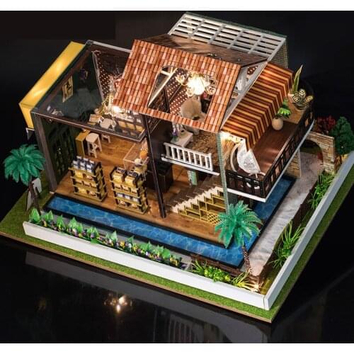 Lucy Doll House Diy Miniature Dollhouse Kit Furniture Vintage Cafe Model Building Wooden House Christmas Gift Toys For Children