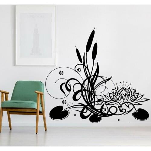 Lotus Floral Wall Stickers Yoga Studio Decoration Flower Reed Zen Vinyl Wall Decals Home Decor Meditation Room Living Room Z175