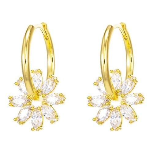 MxGxFam CZ Flowers Charm Drop Earrings for Women Fashion Jewelry 24 k Pure Gold Color New Design
