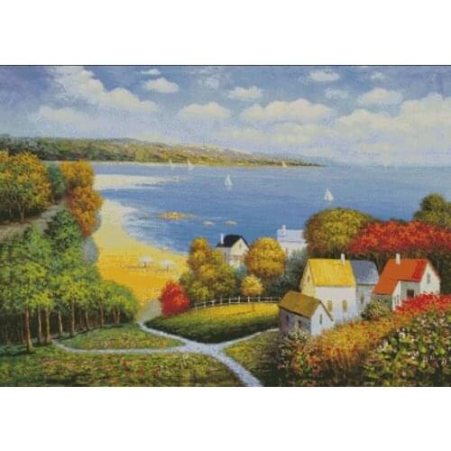 Sunny Beach, Seaside Scenery Top Quality Embroidery Needlework 14CT Unprinted Cross Stitch Kits DIY Art Handmade Home Decor