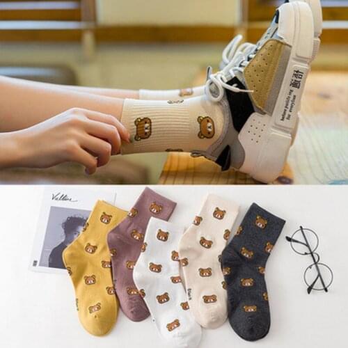 2021 New Cartoon Womens Breathable Cotton Socks Cute Bear Lovely Animal Pattern Girl Sock Combed of Pure Cotton Female Socks