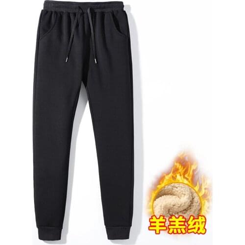 New Autumn Winter Plush Sports Pants Mens Thickened Wei Pants Tie Foot Casual Trend Pure Cotton Small Feet High Elastic Wear