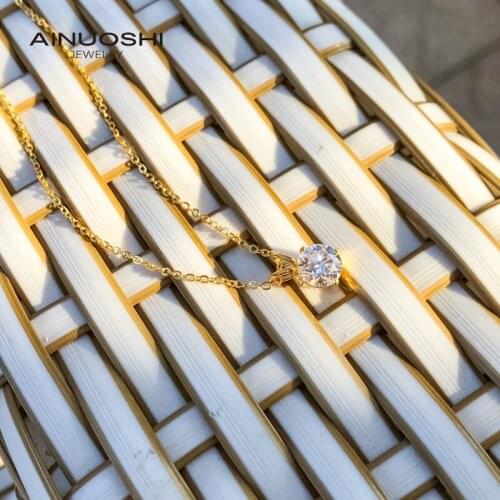 AINUOSHI Classic Round Cut 1.0ct Moissanite Pendant Necklace For Women 925 Silver Jewelry Gifts