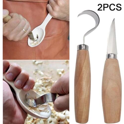Wood Cutter+curved Cutter Stainless Steel Woodcarving Cutter Woodwork Sculptural Wood Handle Spoon Carving Knife Woodcut Tools