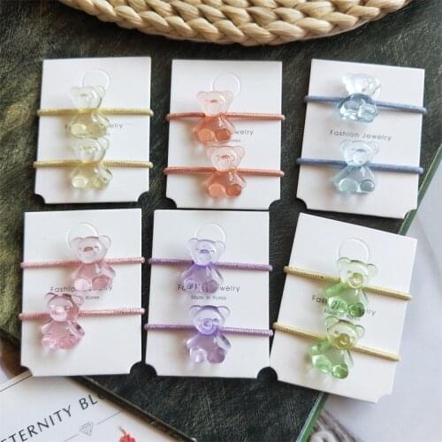 2PCS Cute Transparent Bear Cartoon Princess Headwear Kids Elastic Hair Bands Children Tie Ropes Girls Accessories Baby Headdress