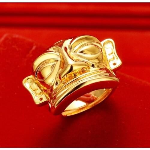 Sanxingdui Bronze Mask Cuff Rings Brass Copper 18K Yellow Gold Filled Rings for Men and Women Retro Cutural Jewelry