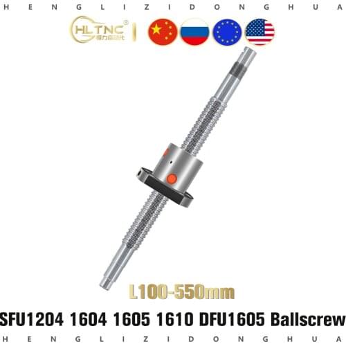 SFU1204 SFU1605 SFU1604 SFU1610 100-550mm rolled ball screw C7 with 1605 1610 flange single / Double nut BK BF end machined CNC