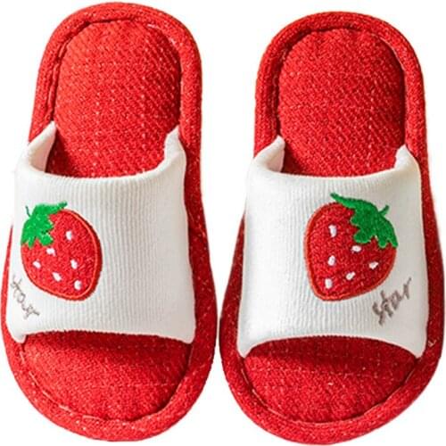 Winter Fashion Kids Home Slippers Flax Warm Shoes Girls Slip On Flats Teen Children Cute fruit Open Top Flip Flops Indoor Slippe