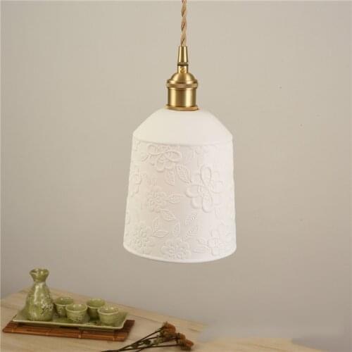 Nordic Ceramic Chandelier Literary Restaurant Bedside Chandelier Simple Romantic Bedroom Study Pure Copper Chandelier