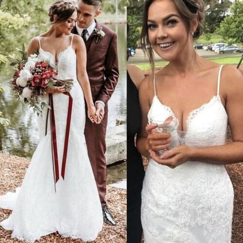 Wedding Dress 2021 Mermaid Bridal Gowns Spaghetti Straps Backless White Sexy robe de mariée Plus Size Vestidos De Noiva