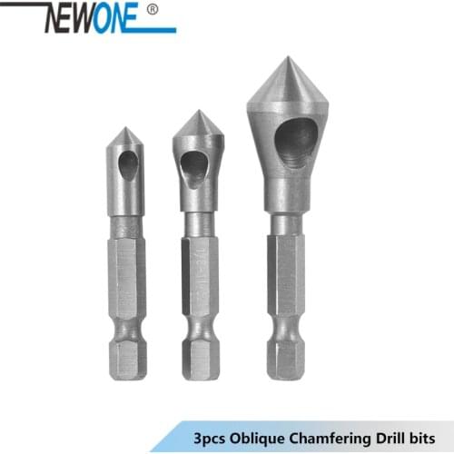 3 pcs/set Oblique Chamfering Bearing Steel 1/4"straight hexagonal shank inch 90 degree Countersink Drill Bit